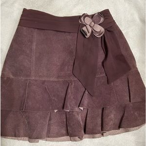 Bebe Mini Skirt Flare Genuine Leather Suede & Silk, size 0